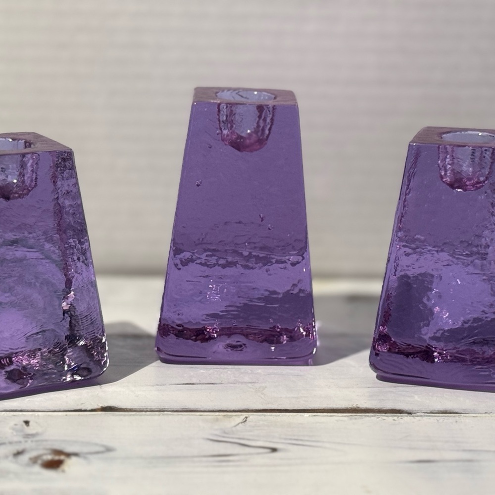 Fire and Light lavender recycled Glass Candle Holders 3 pc set